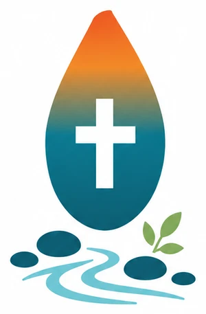 Little Creek mark — flame and cross above creek stepping stones