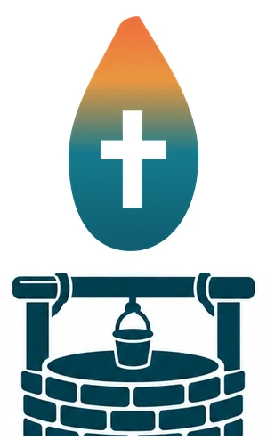 The Well mark — flame and cross rising from a stone well